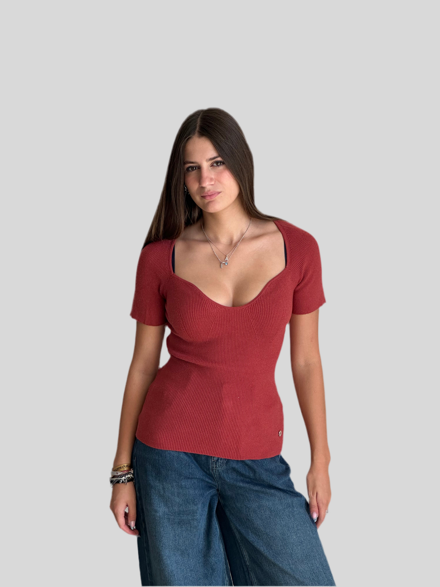 BSB Pullover donna scollo a cuore rosso o cioccolato