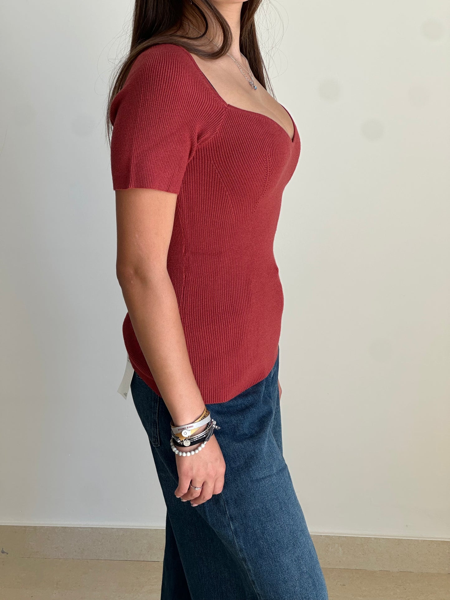 BSB Pullover donna scollo a cuore rosso o cioccolato