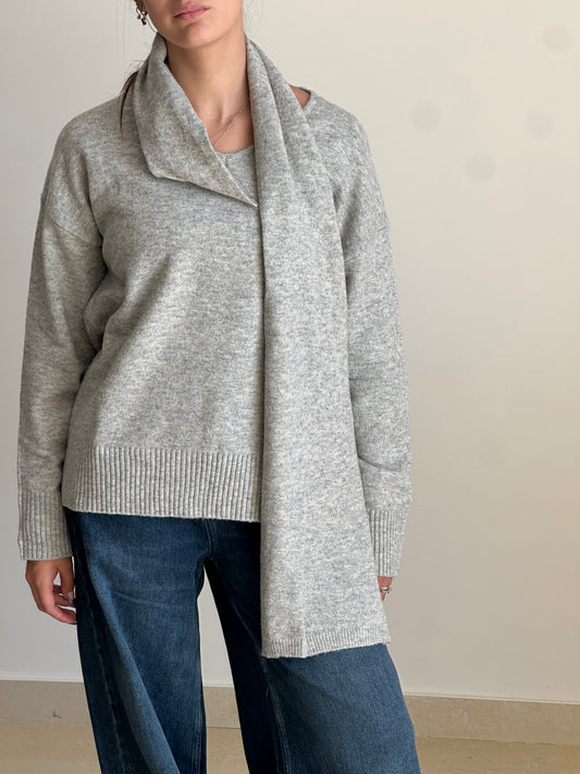 BSB Pullover donna grigio con sciarpa integrata