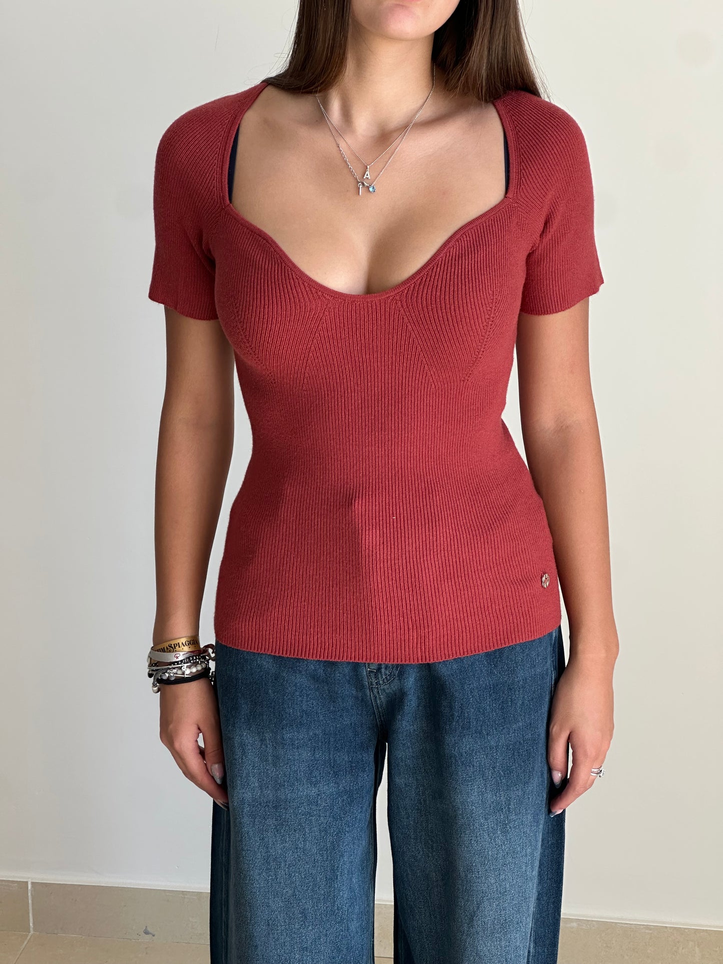 BSB Pullover donna scollo a cuore rosso o cioccolato