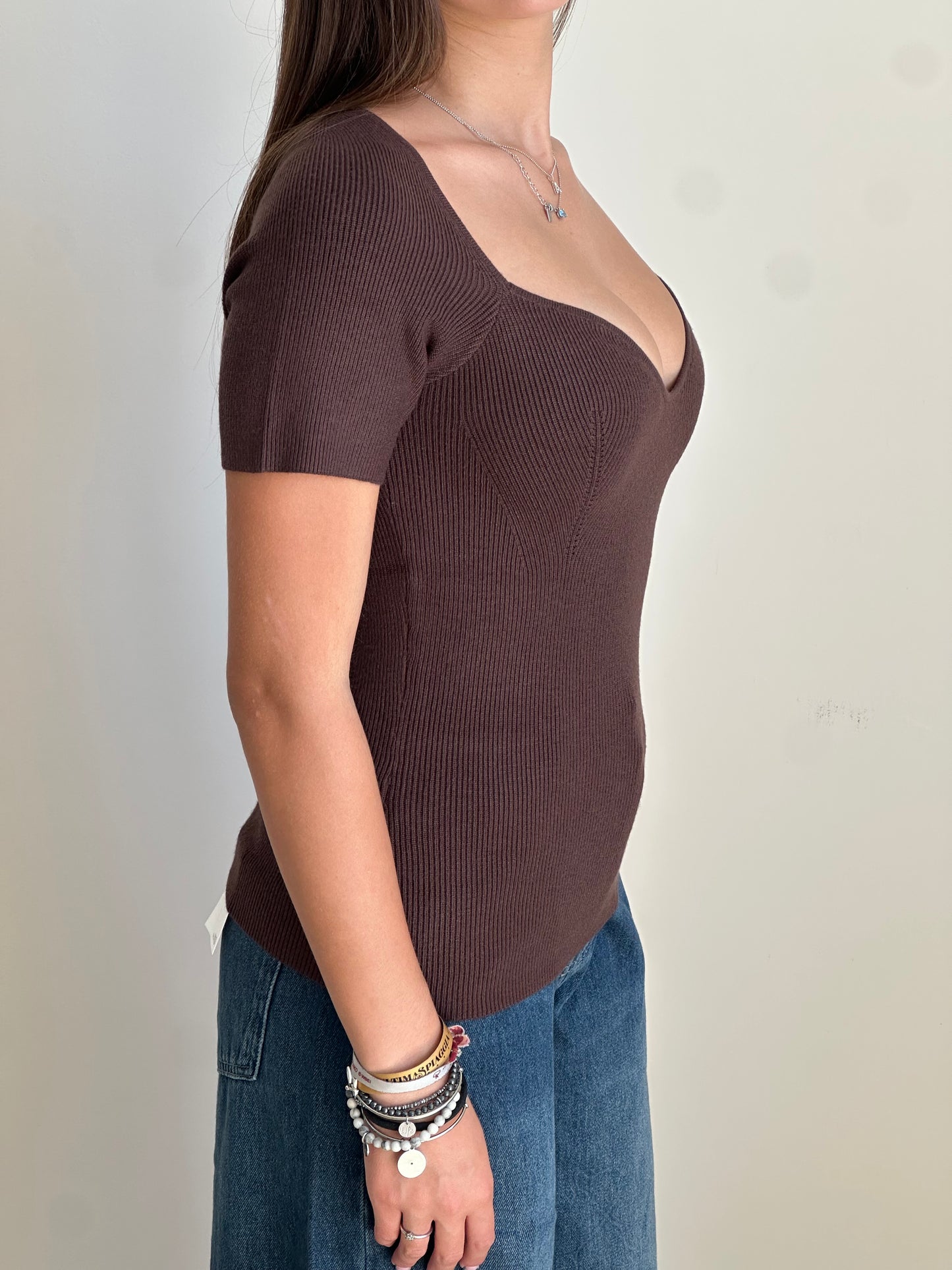 BSB Pullover donna scollo a cuore rosso o cioccolato